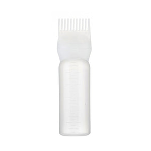 Garrafa de cabelo vazio com pincel aplicador.