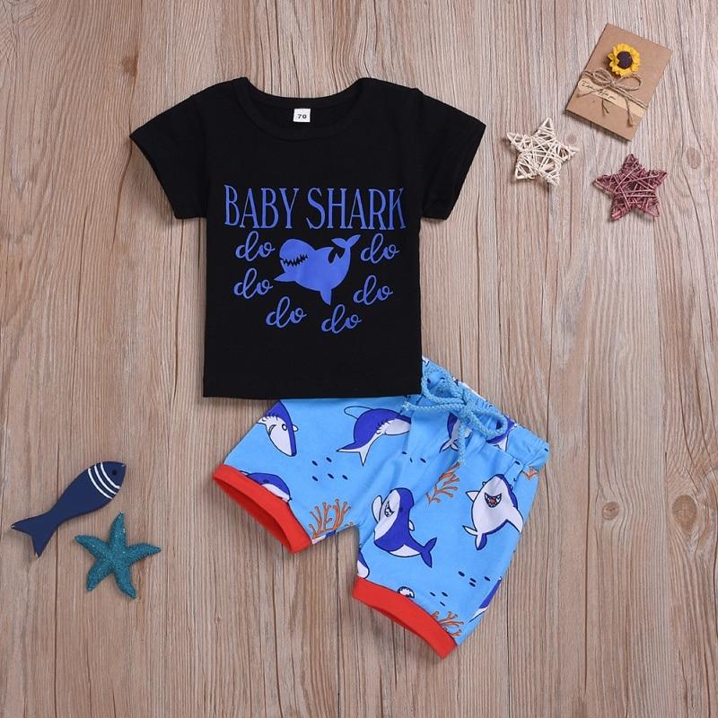 Conjuntos Estampas Dino e Baby Shark - Tamanhos 0 a 3 anos