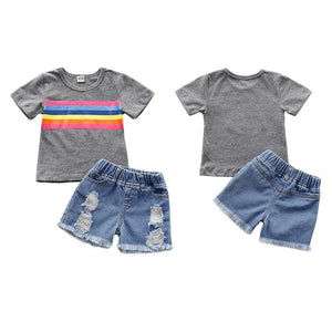 Conjunto Camiseta + Shorts Jeans - Tamanhos de 1 a 4 anos