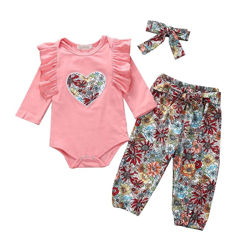 Conjunto Floral 3 Peças Coração - Tamanhos 0 a 18 meses