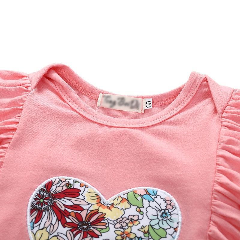 Conjunto Floral 3 Peças Coração - Tamanhos 0 a 18 meses