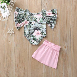 Conjunto Body Floral + Saia - Tamanhos 1 a 4 anos