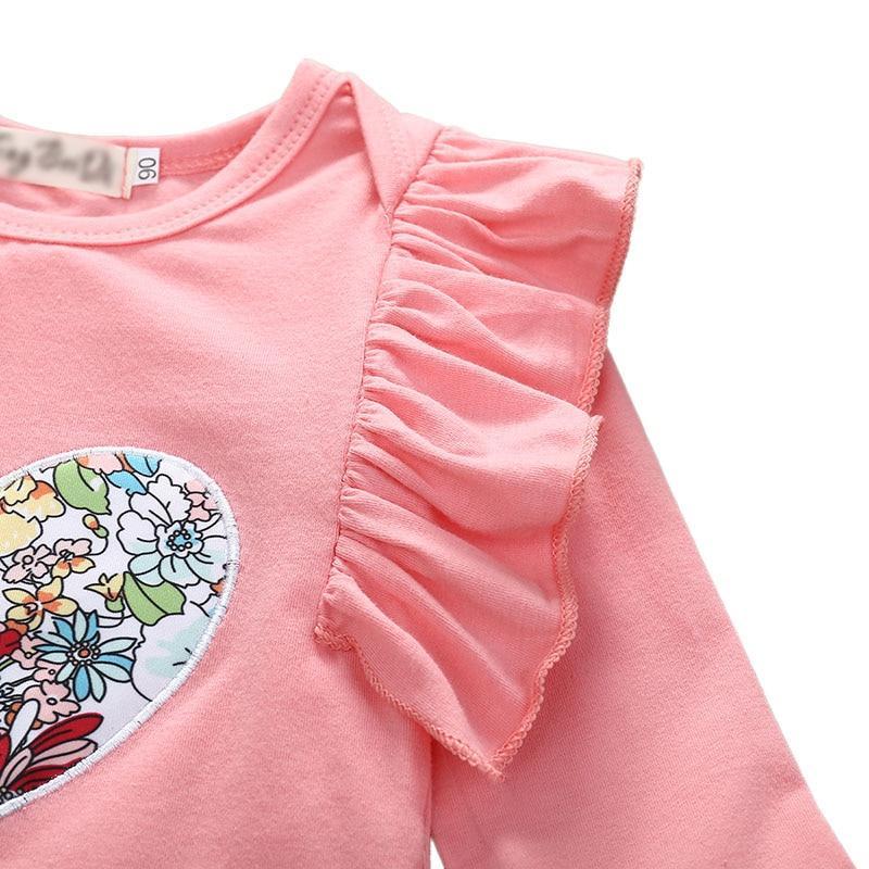 Conjunto Floral 3 Peças Coração - Tamanhos 0 a 18 meses