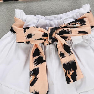 Conjunto Shorts Clochard + Cropped Leopardo - Tamanhos de 6 meses a 3 anos