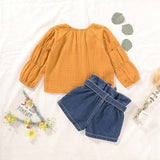 Conjunto Blusa + Shorts Clochard Jeans - Tamanhos de 1 a 4 anos