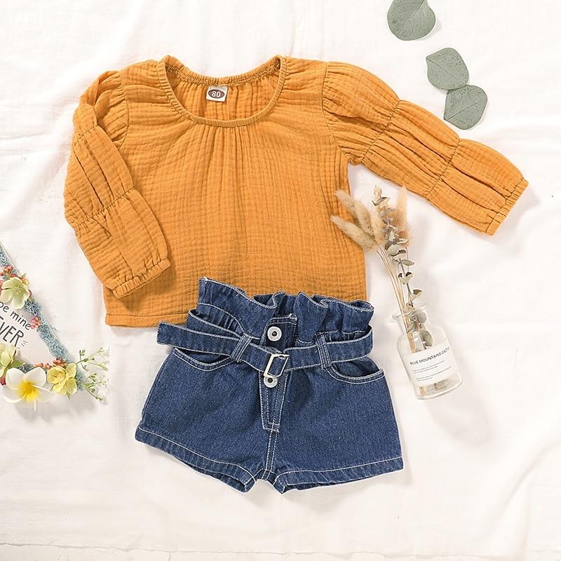 Conjunto Blusa + Shorts Clochard Jeans - Tamanhos de 1 a 4 anos