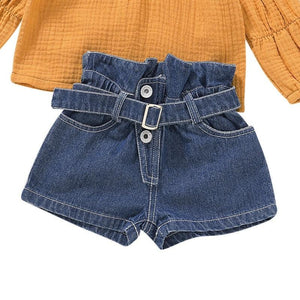 Conjunto Blusa + Shorts Clochard Jeans - Tamanhos de 1 a 4 anos