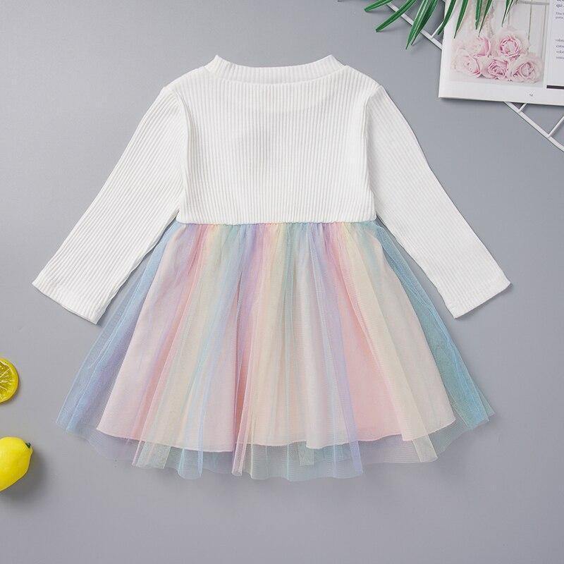 Vestido Manga Longa Saia Tule Colorido - Tamanhos de 1 a 6 anos