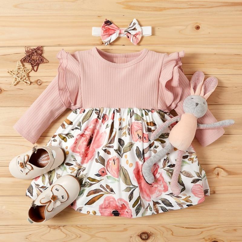 Vestido Floral Moda Babados - Tamanhos de 1 a 4 anos