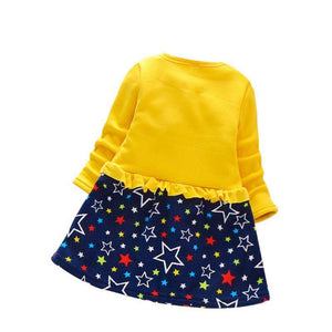 Vestido Manga Longa Estrelas - Tamanhos de 1 a 9 anos