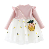 Vestido Casual Abacaxi Cute Manga Longa - Tamanhos de 6 meses a 4 anos