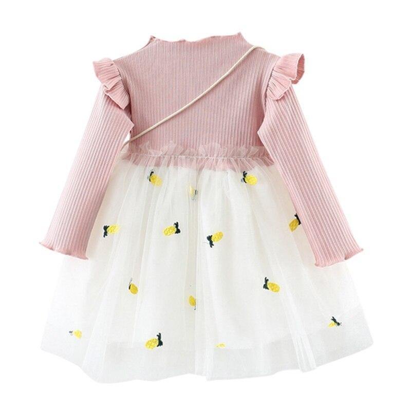 Vestido Casual Abacaxi Cute Manga Longa - Tamanhos de 6 meses a 4 anos