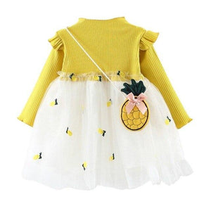 Vestido Casual Abacaxi Cute Manga Longa - Tamanhos de 6 meses a 4 anos