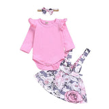 Conjunto Body com Saia e Suspensório Floral - Tamanhos de 0 a 2 anos