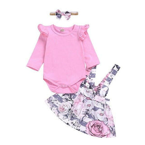 Conjunto Body com Saia e Suspensório Floral - Tamanhos de 0 a 2 anos