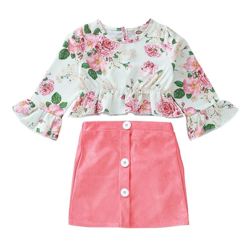 Conjunto Saia e Cropped Floral - Tamanhos de 1 a 5 anos