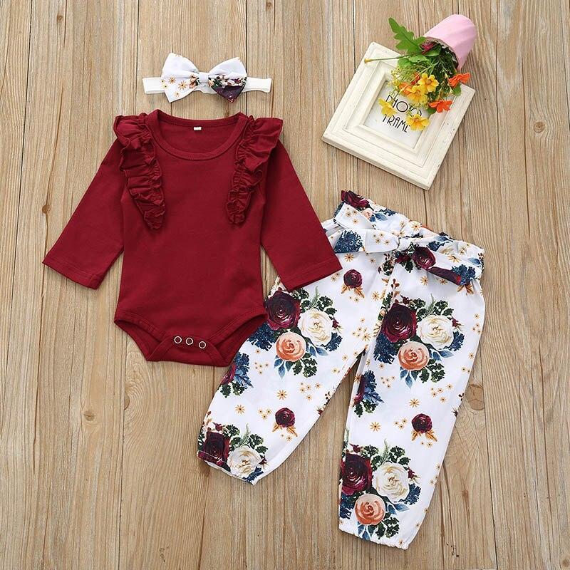 Conjunto 3 Peças Floral Body Fru Fru - Tamanhos do RN a 18 meses