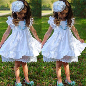 Vestido Branco Renda Manga Mosca - Tamanhos de 1 a 6 anos