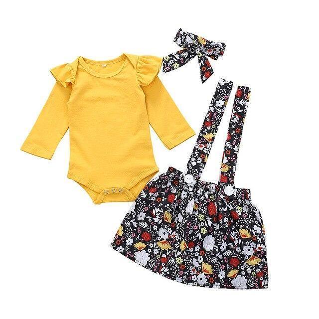 Conjunto Body Saia Floral com Alça e Faixa - Tamanhos de 0 a 18 meses