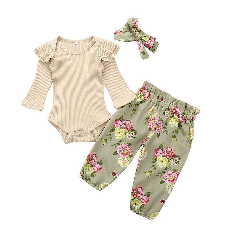 Conjunto Body Floral 3 Peças - Tamanhos de 0 a 12 meses