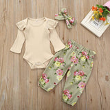 Conjunto Body Floral 3 Peças - Tamanhos de 0 a 12 meses