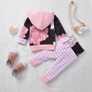 Conjunto Floral com Listras - Tamanhos de 0 a 2 anos